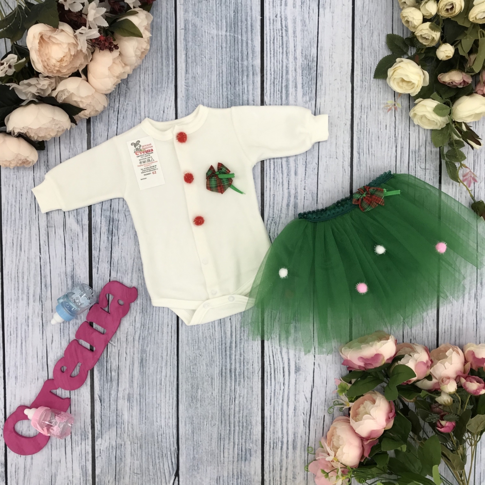 243-З. И.Боди с юбкой, хлопок 100% интерлок, зеленый 62,68,74.80