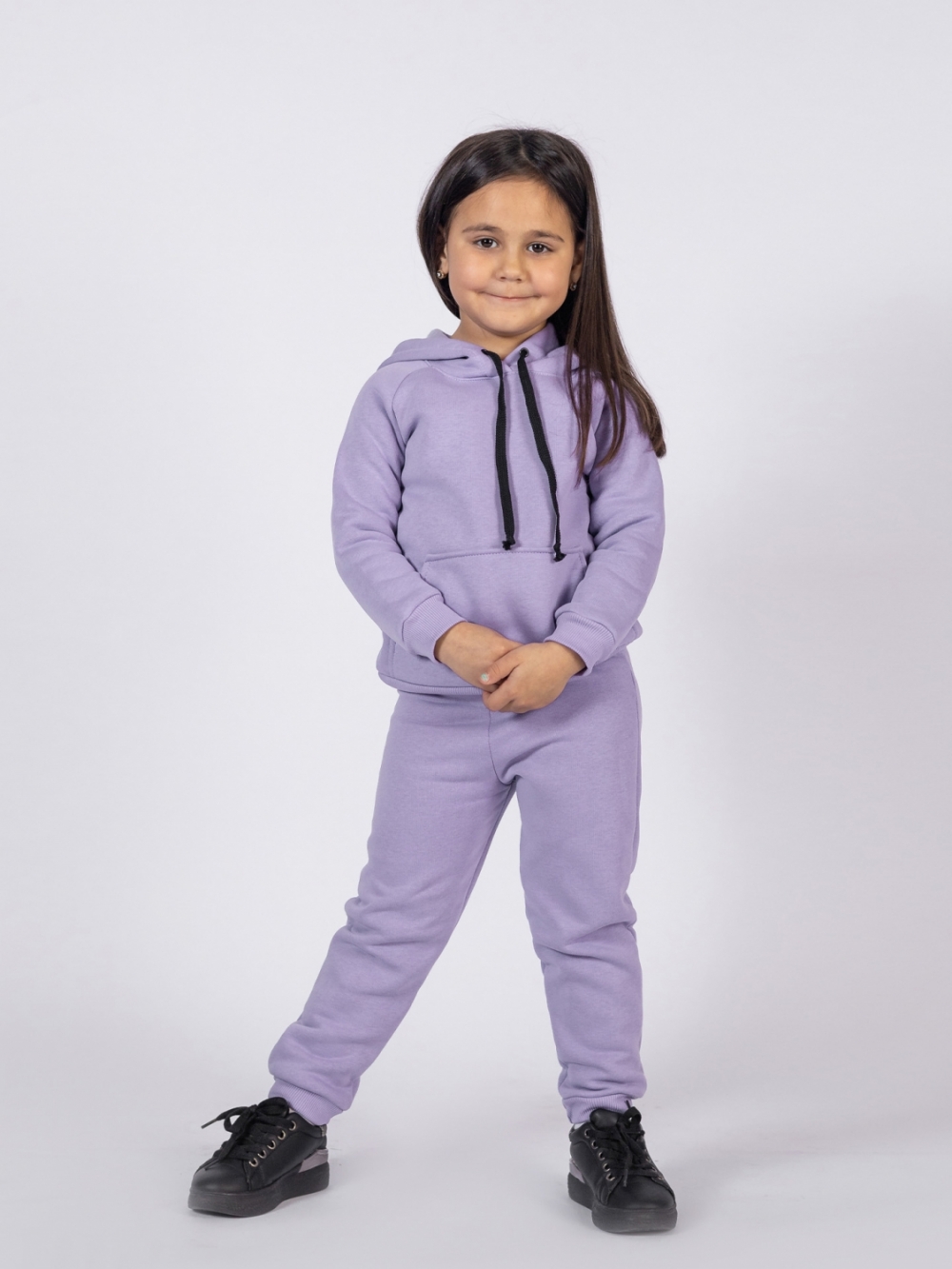 296-СР. Свитшот с капюшоном  + Штаны, хлопок 65%, 35% ПЭ, 3-х нитка (начес) сирень 122.128.134.140