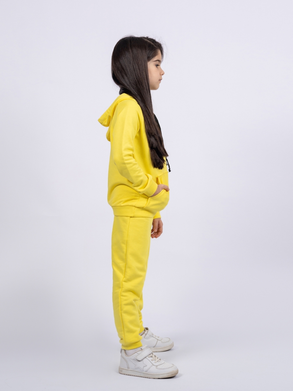 311-Ж. Свитшот с капюшоном + Штаны, хлопок 65%, 35% ПЭ, 3-х нитка ( без начеса) желтый 80,86,92