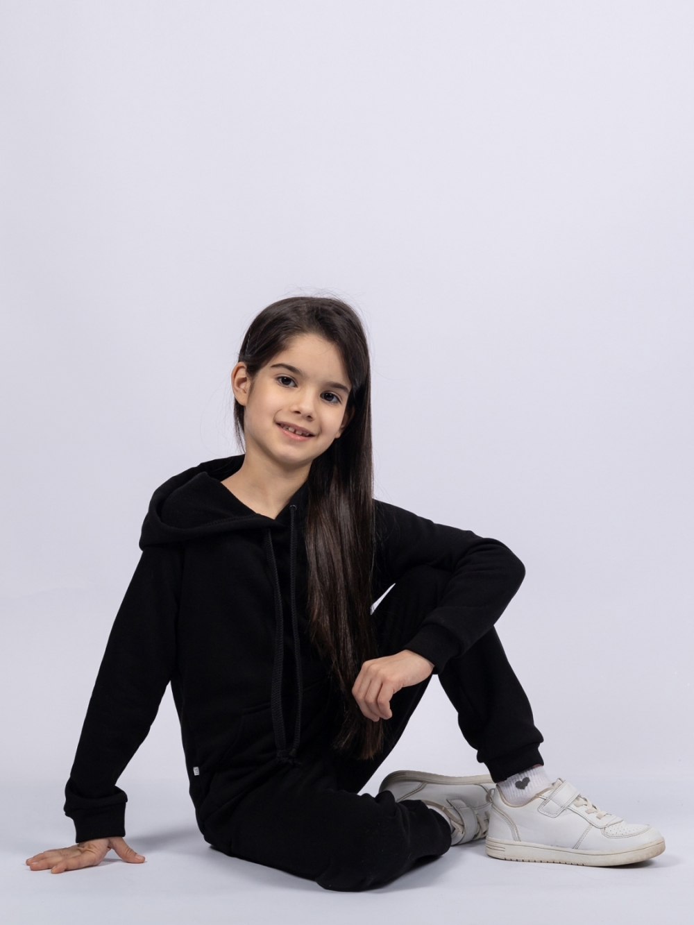 311-Ч. Свитшот с капюшоном + Штаны, хлопок 65%, 35% ПЭ, 3-х нитка ( без начеса) черный 98,104,110,116