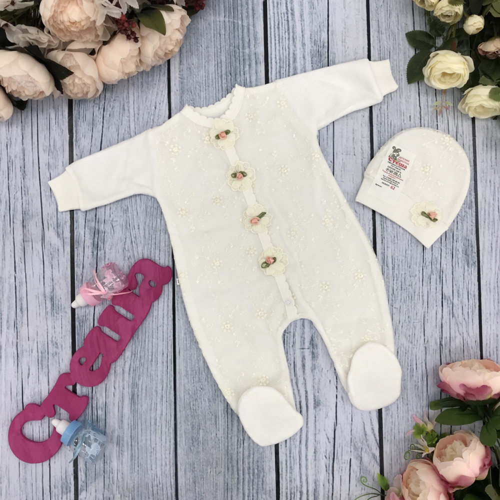 262. Комбинезон с розочками,80% хлопок интерлок, 20% ПЭ велюр