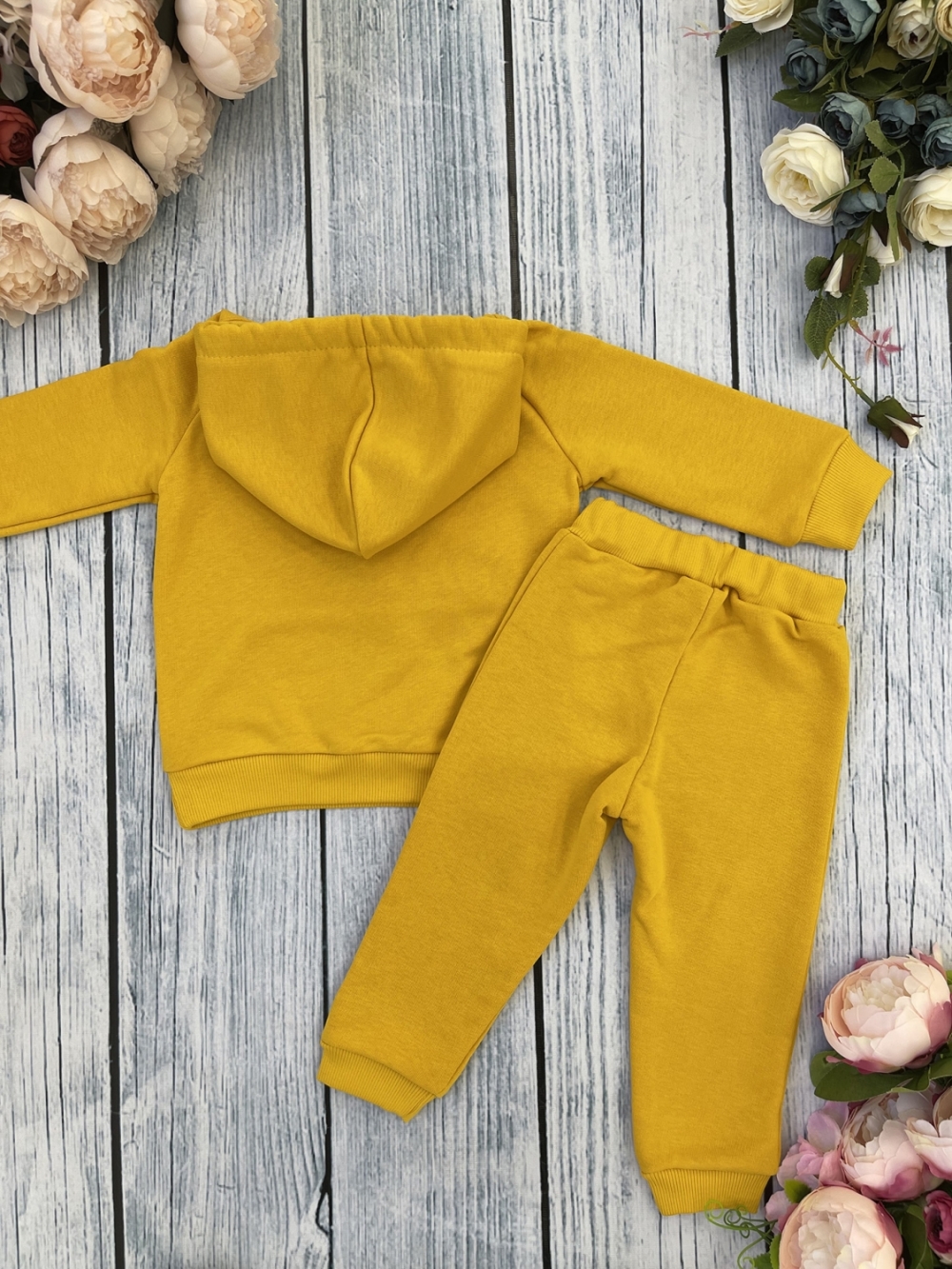 311-А. Свитшот с капюшоном + Штаны, хлопок 65%, 35% ПЭ, 3-х нитка ( без начеса) апельсин 122,128,134,140