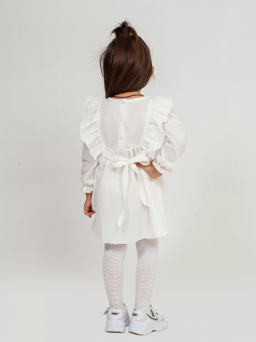 321-МО. Платье из муслина детское, хлопок 100% молочный, р. 74,80,86,92