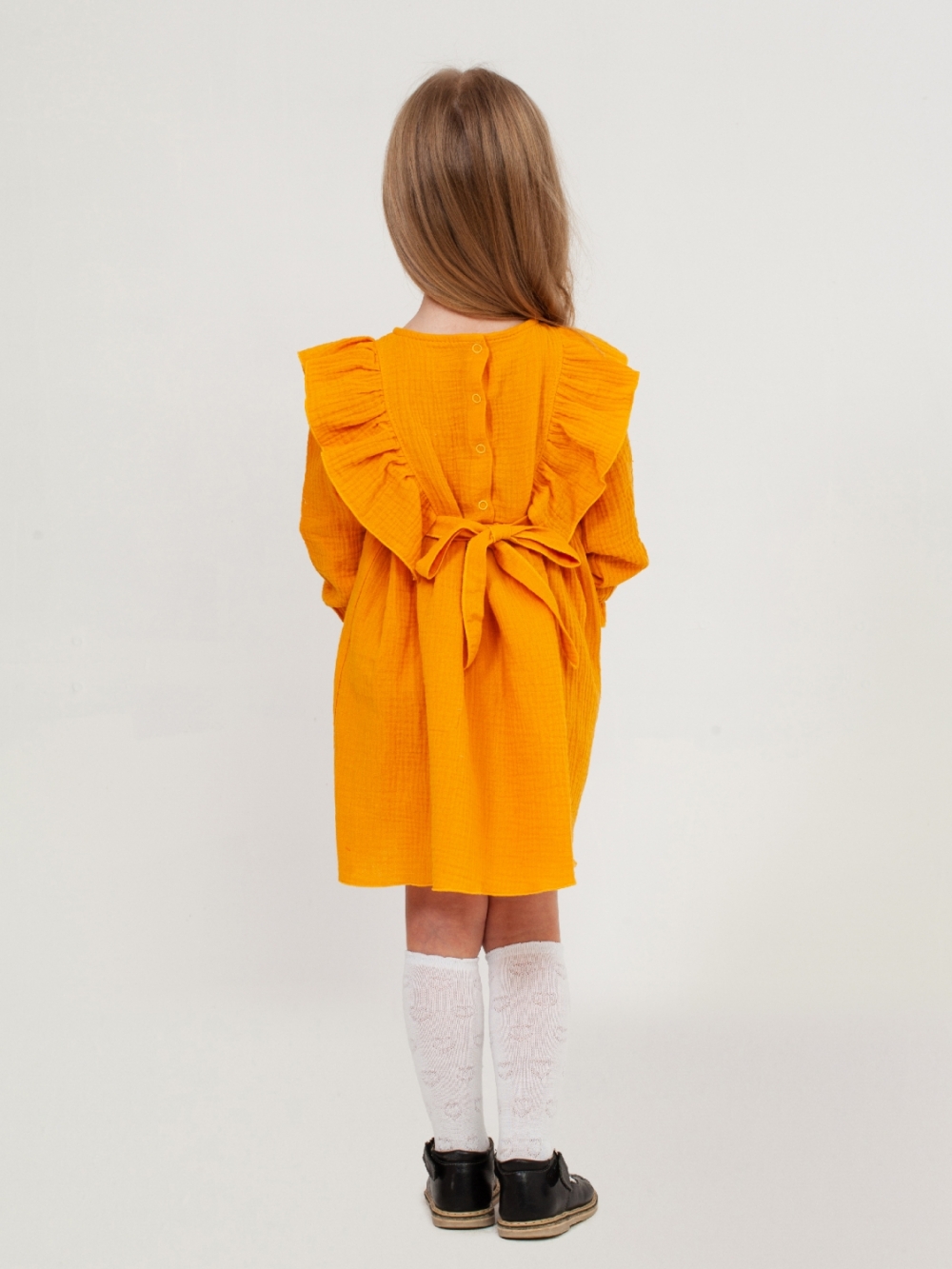 321-Я. Платье из муслина детское, хлопок 100% янтарный, р. 98,104,110,116