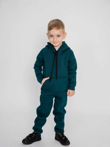 296-И. Свитшот с капюшоном + Штаны, хлопок 65%, 35% ПЭ, 3-х нитка (начес) изумрудный 98,104,110,116