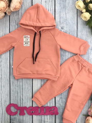 Купить оптом 311-ПР. Свитшот с капюшоном + Штаны, хлопок 65%, 35% ПЭ, 3-х нитка ( без начеса) персик 80,86,92 в Ставрополе
