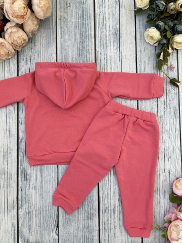 311-М. Свитшот с капюшоном + Штаны, хлопок 65%, 35% ПЭ, 3-х нитка ( без начеса) малина 146,152,158