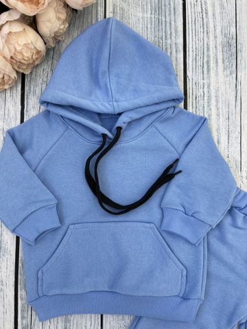 311-Г. Свитшот с капюшоном + Штаны, хлопок 65%, 35% ПЭ, 3-х нитка ( без начеса) голубой 98,104,110,116