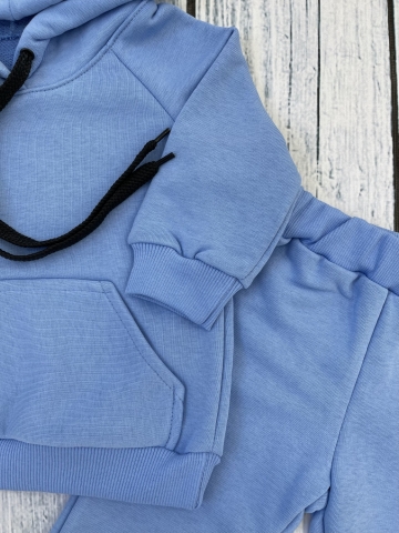 311-Г. Свитшот с капюшоном + Штаны, хлопок 65%, 35% ПЭ, 3-х нитка ( без начеса) голубой 80,86,92