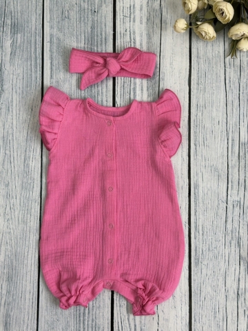 Купить оптом 341-Ф. Песочник с повязкой для девочки из муслина, хлопок 100%, р 62,68,74,80 фуксия в Ставрополе